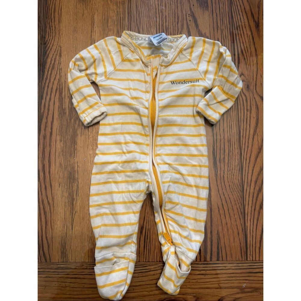 Bonds Wondersuit Yellow White Striped Two‎ Way Zip Footie Sleeper Size Newborn
